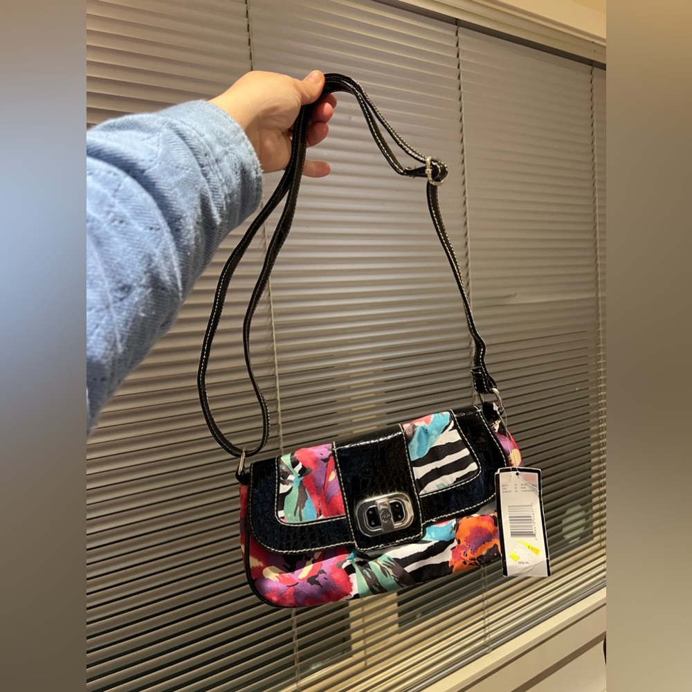 NWT - Retro multicolor floral and zebra print shoulder bag with adjustable strap
